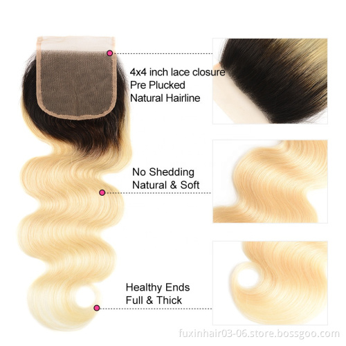 613 blonde body wave frontal light brown weave bundles with closure ombre hair extensions